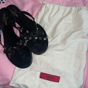 Valentino Black Sandals with Gold Accents